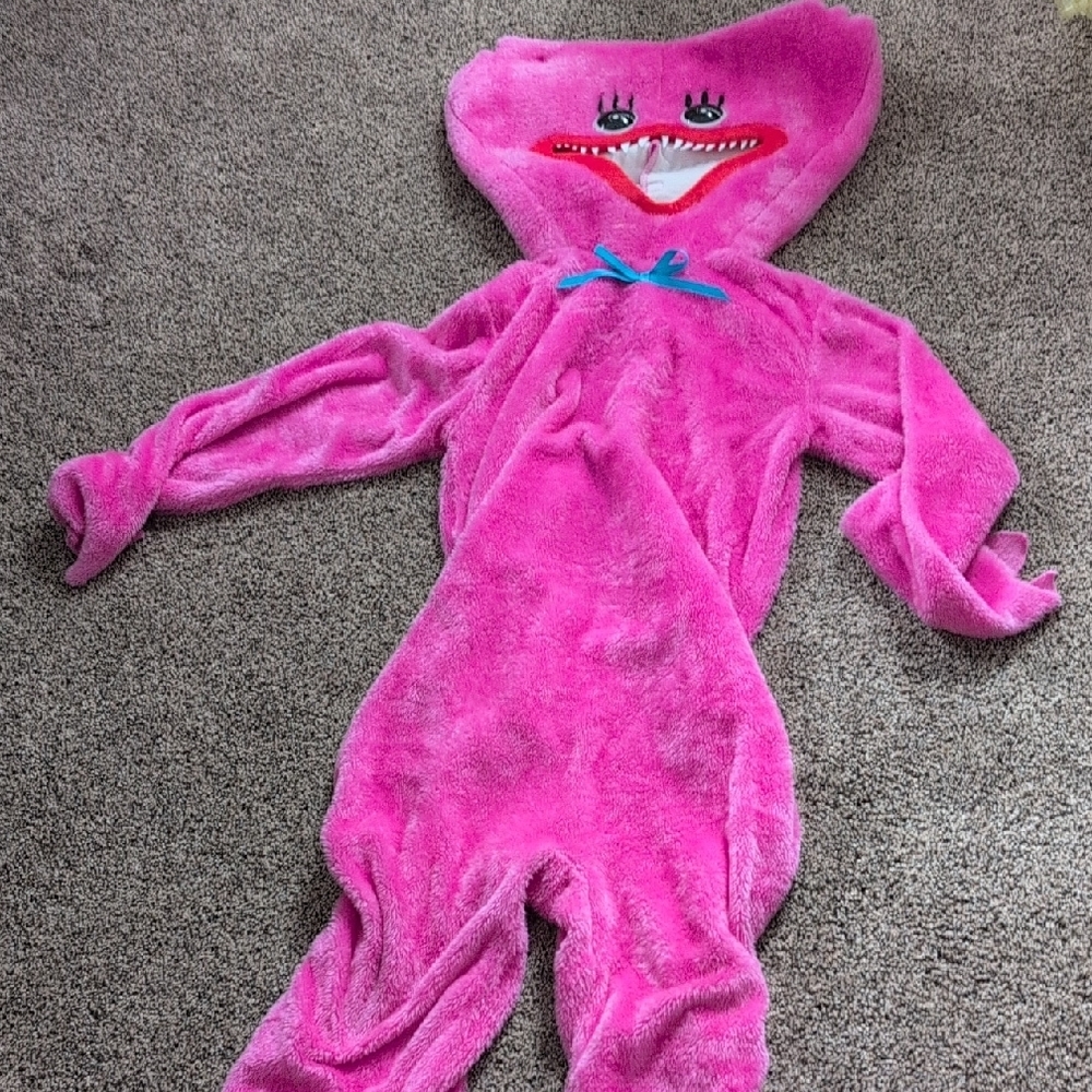 Pink Plush Costume with Blue Bow
